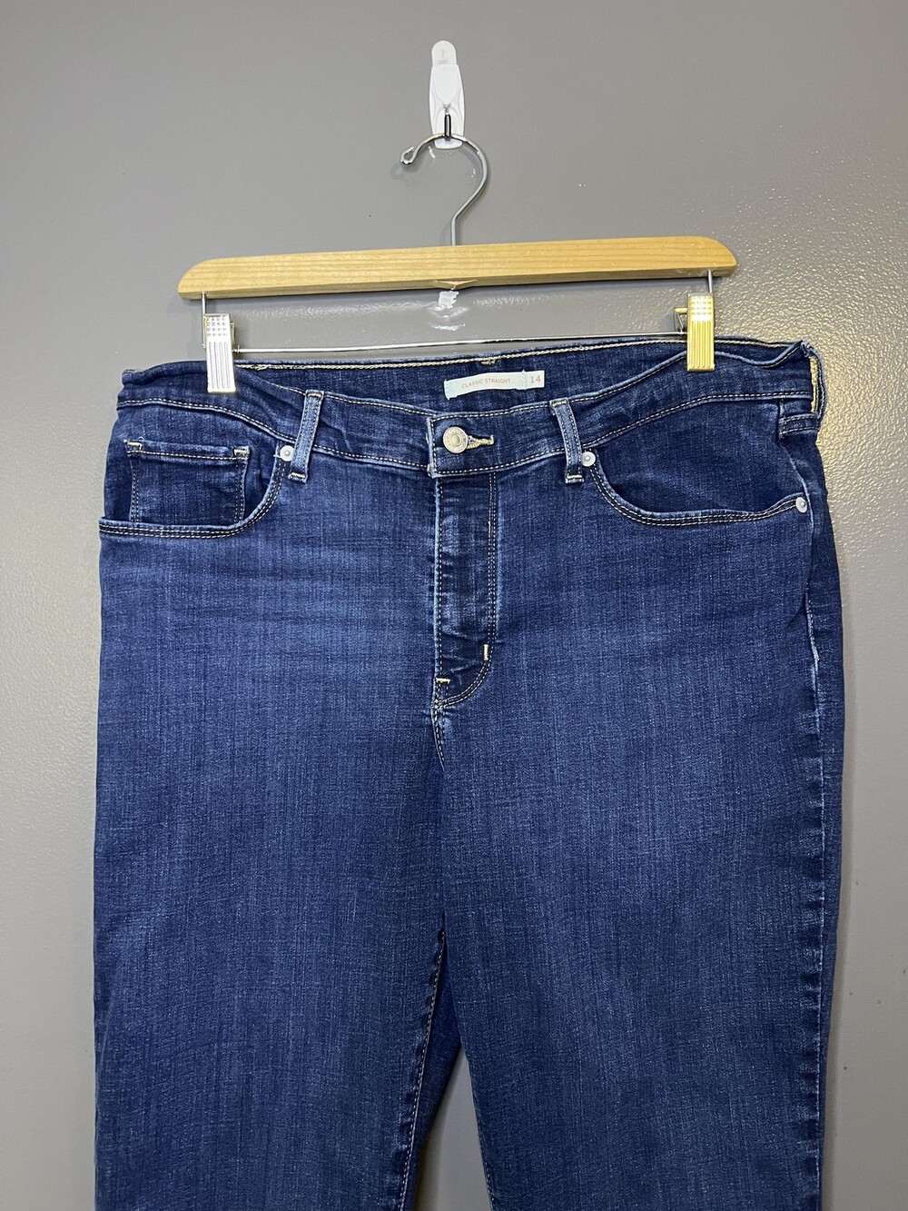 Levis Classic Straight Jeans Womens 14S Blue Dark Wash Stretch Denim Pants